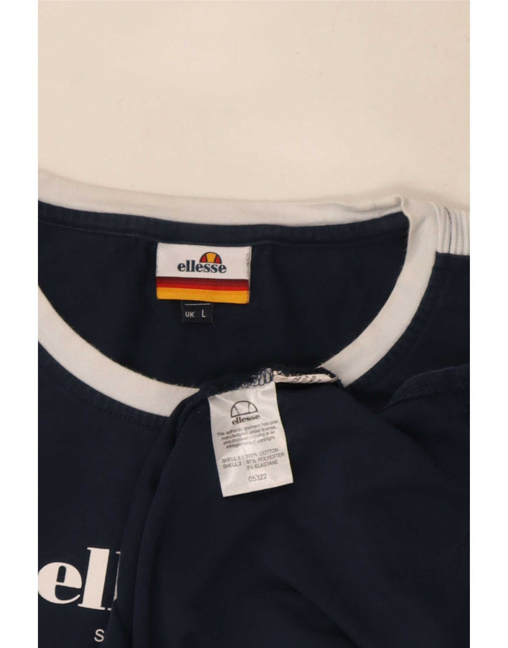 Ellesse Mens Graphic Top Long Sleeve Large Navy Blue Colourblock Cotton