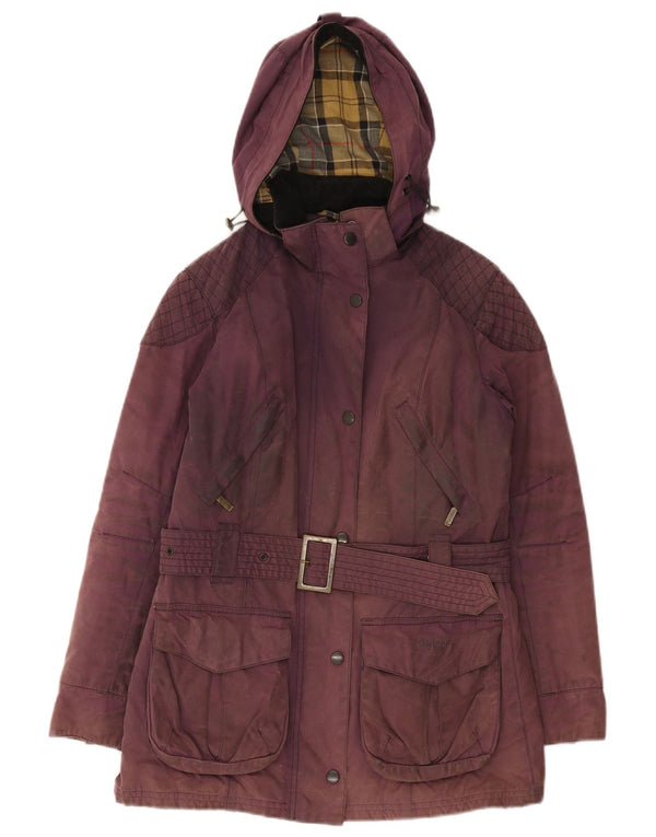 Barbour Womens Hooded Waxed Cotton Jacket UK 8 Small Purple