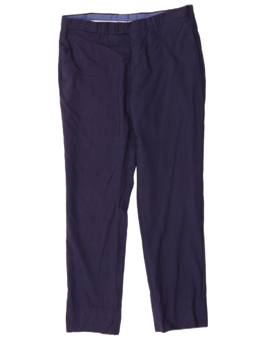 MASSIMO DUTTI Mens Slim Suit Trousers EU 42 Large W32 L30 Navy Blue Check