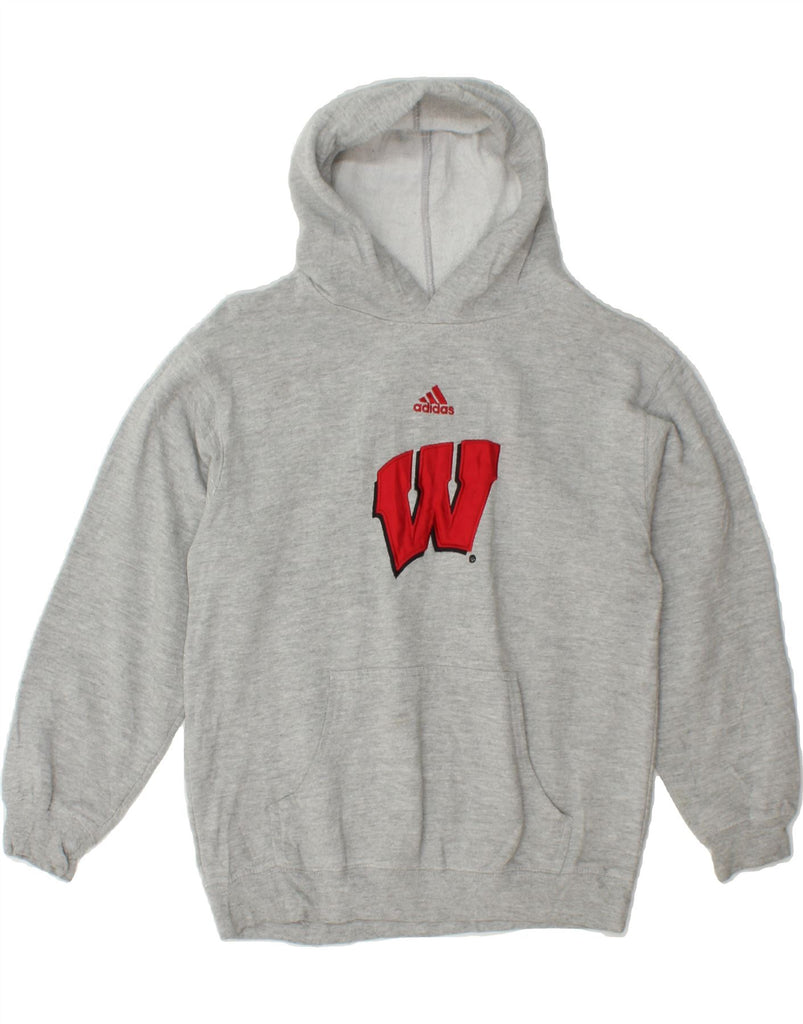 ADIDAS Boys Graphic Hoodie Jumper 10-11 Years Medium Grey Cotton Vintage Adidas and Second-Hand Adidas from Messina Hembry 