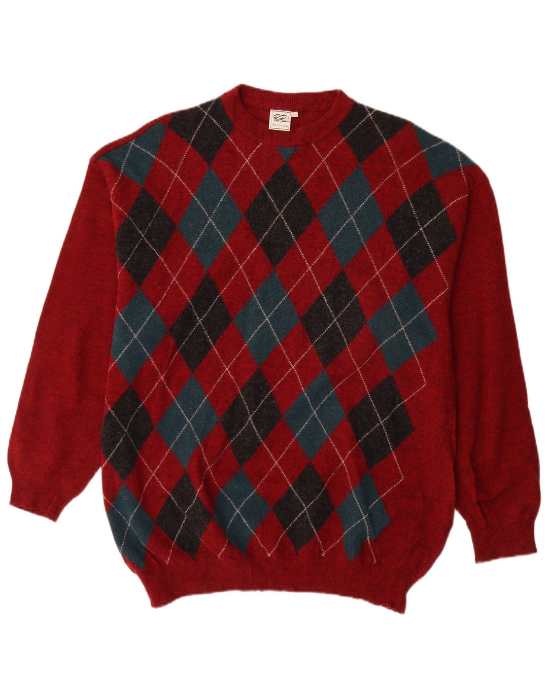 Rian Rucci Mens Crew Neck Jumper Sweater IT 56 XL Red Argyle/Diamond