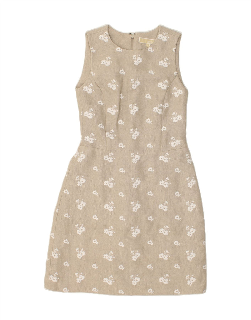 MICHAEL KORS Womens Sleeveless Basic Dress US 4 Small Beige Floral Linen | Vintage Michael Kors | Thrift | Second-Hand Michael Kors | Used Clothing | Messina Hembry 