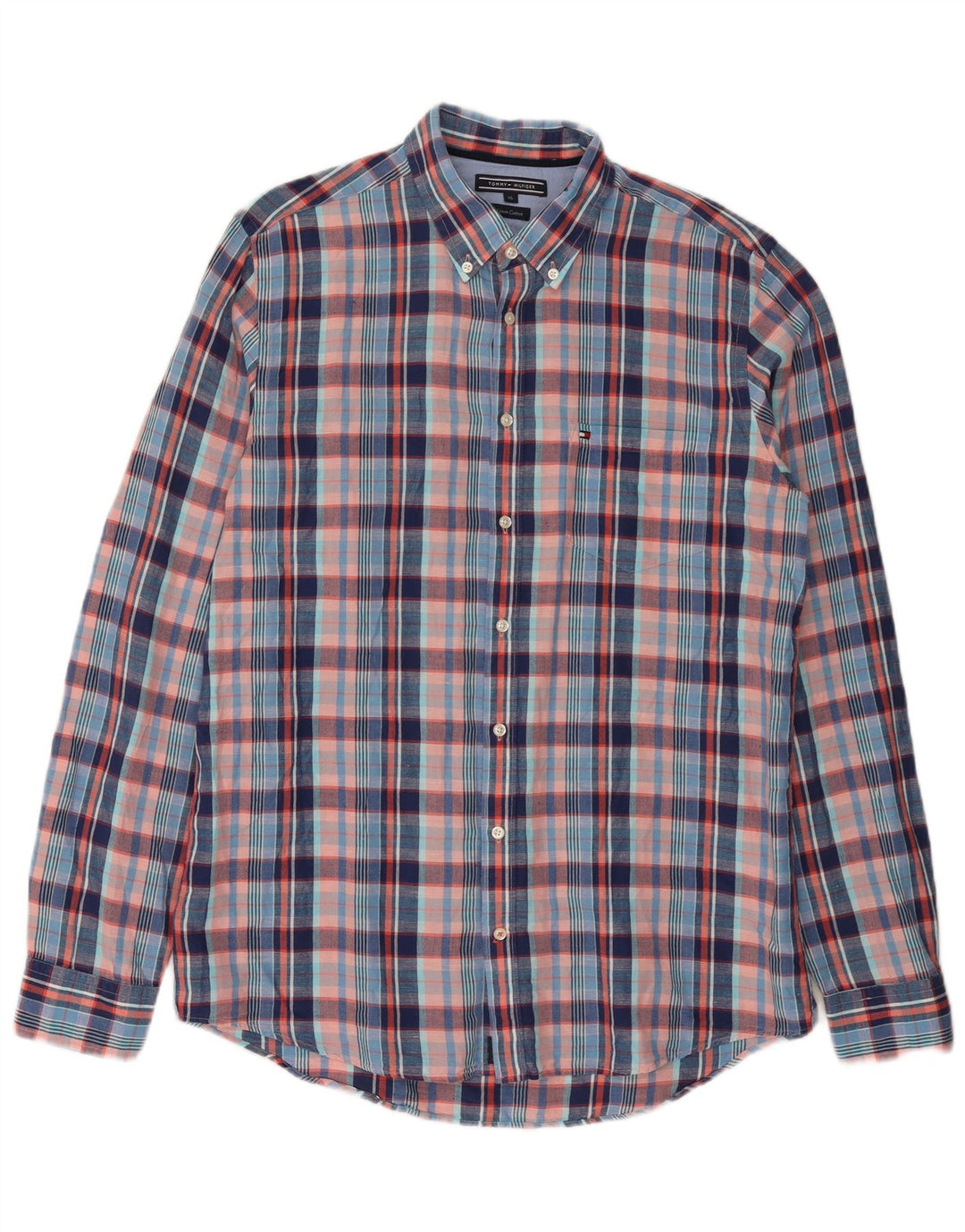 Tommy Hilfiger Mens Shirt XL Blue Check Linen