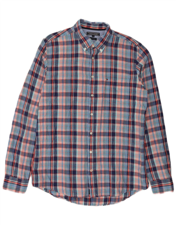 Tommy Hilfiger Mens Shirt XL Blue Check Linen