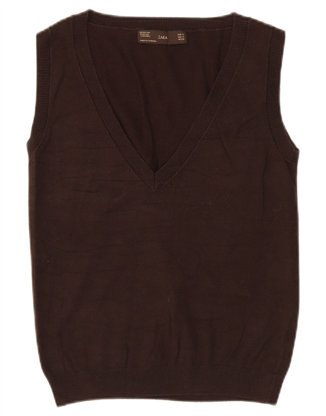 Zara Womens Vest Tank Top UK 12 Medium Brown Cotton