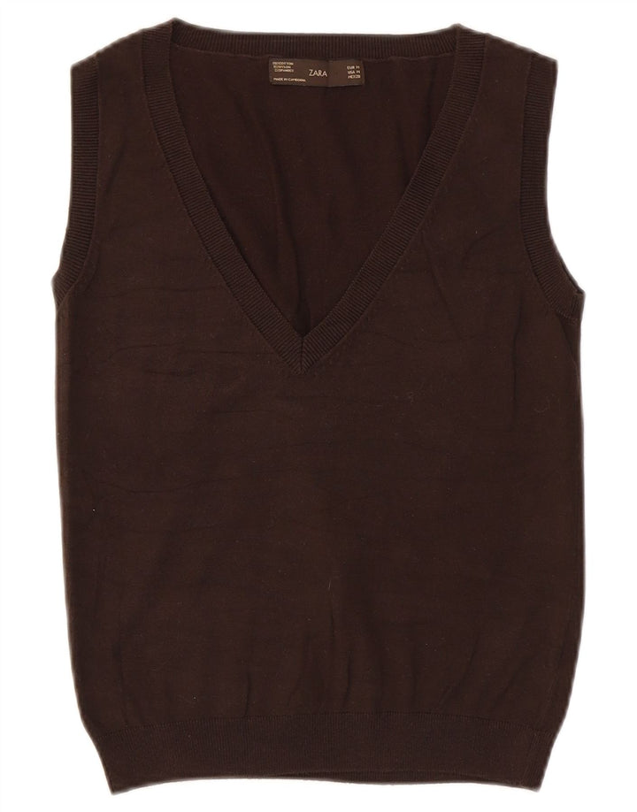 Zara Womens Vest Tank Top UK 12 Medium Brown Cotton