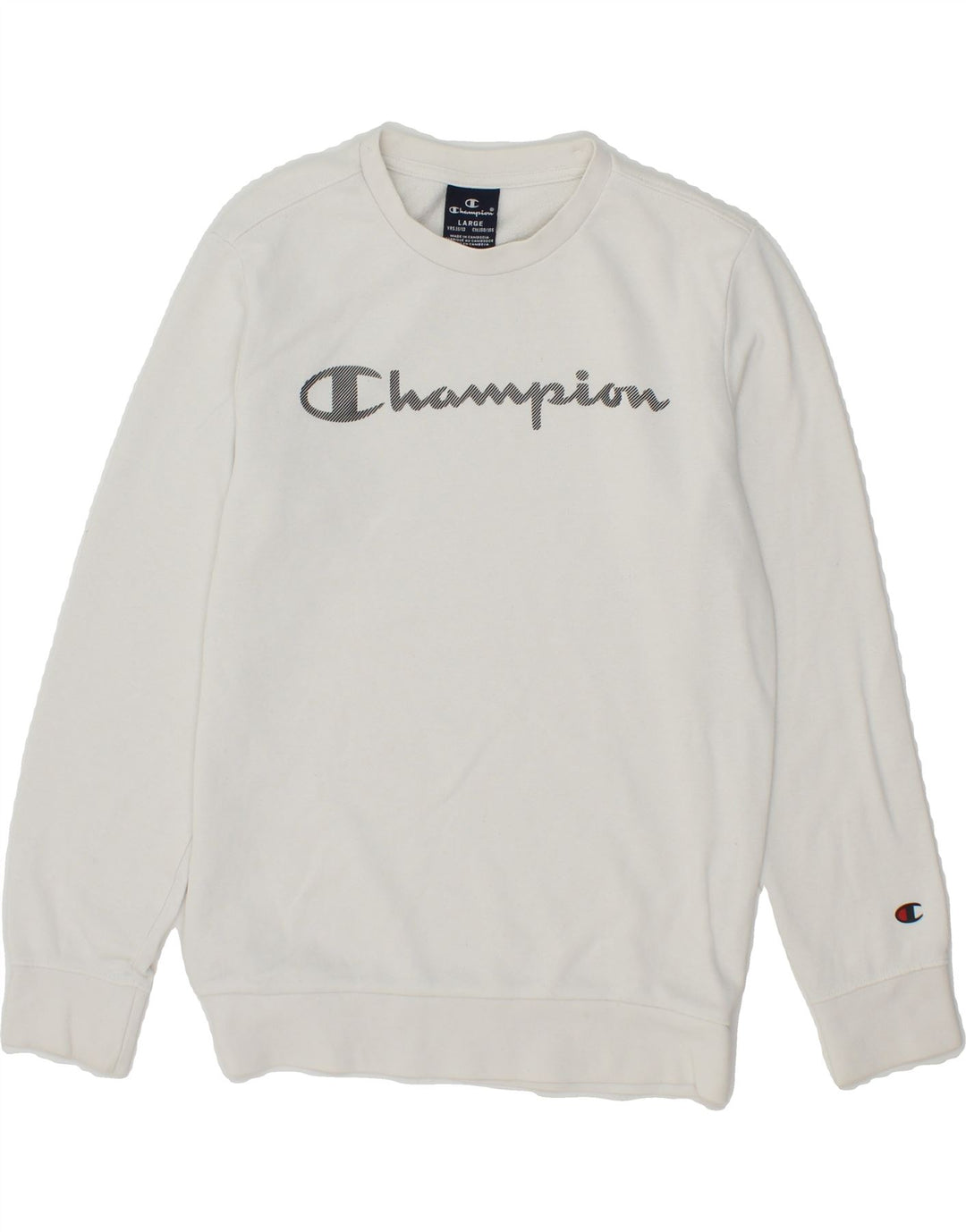 CHAMPION Boys Graphic Sweatshirt Jumper 11-12 Years Large  White Vintage Champion and Second-Hand Champion from Messina Hembry 
