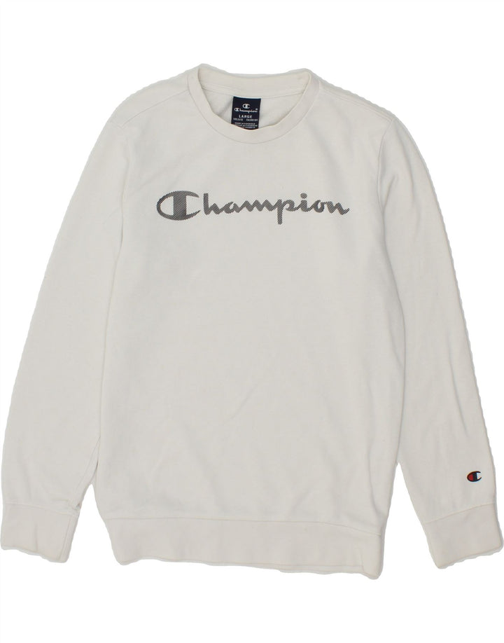 CHAMPION Boys Graphic Sweatshirt Jumper 11-12 Years Large  White Vintage Champion and Second-Hand Champion from Messina Hembry 