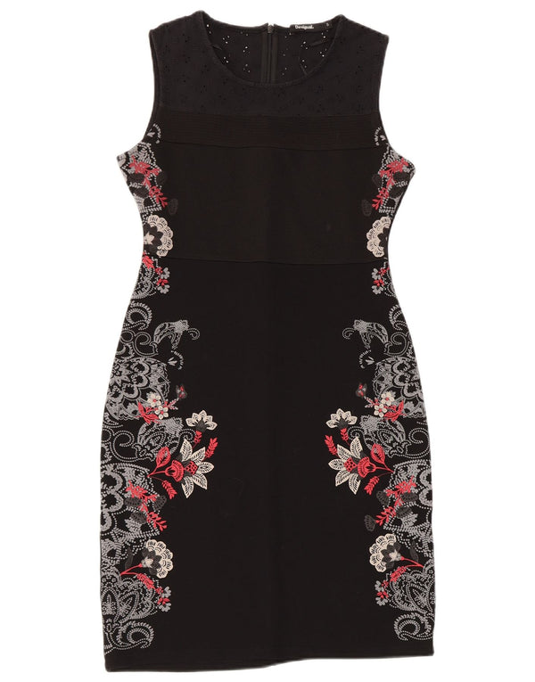 Desigual Womens Sleeveless Sheath Dress UK 8 Small Black Floral Viscose