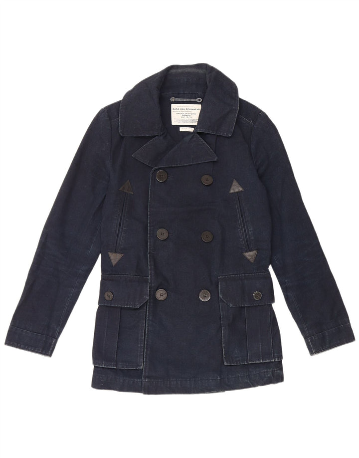Zara Mens Pea Coat UK 36 Small Navy Blue Cotton