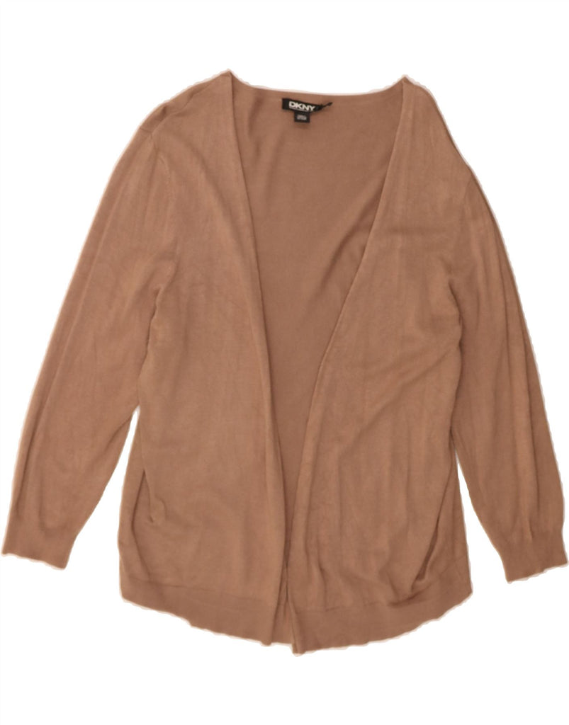 DKNY Womens 3/4 Sleeve Open Cardigan Sweater UK 14 Medium Brown Viscose Vintage Dkny and Second-Hand Dkny from Messina Hembry 