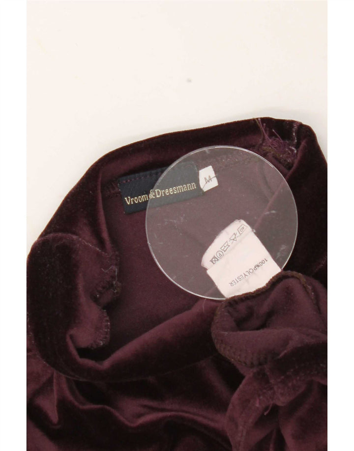 Vintage Womens Velour T-Shirt Top UK 12 Medium Burgundy Polyester