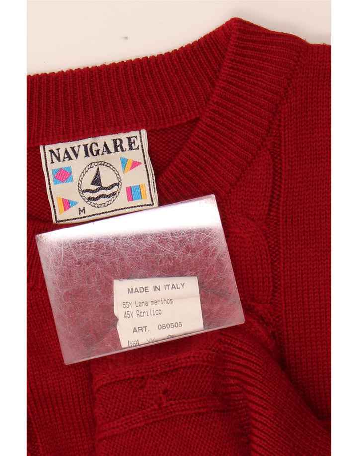 Navigare Mens Crew Neck Jumper Sweater Medium Burgundy Wool