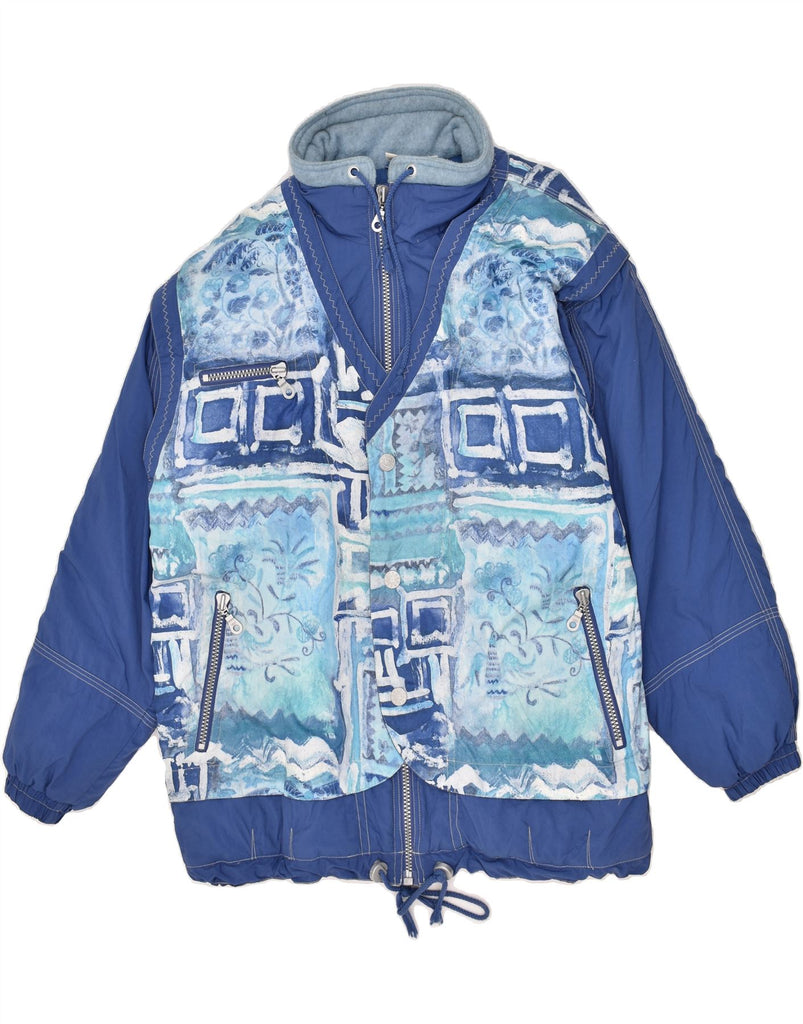 ACTIVE Mens Padded Jacket UK 38 Medium Blue Geometric Polyamide | Vintage Active | Thrift | Second-Hand Active | Used Clothing | Messina Hembry 