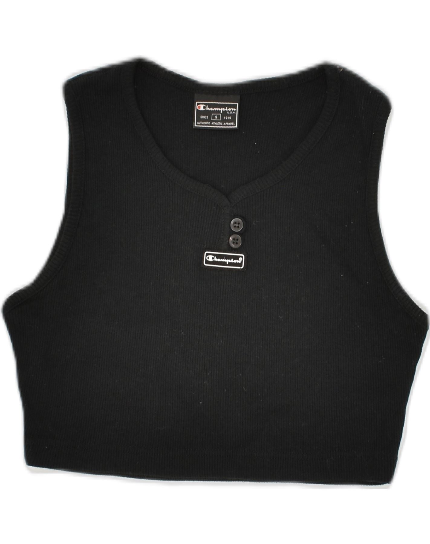 CHAMPION Womens Crop Vest Top UK 8 Small Black Cotton Vintage