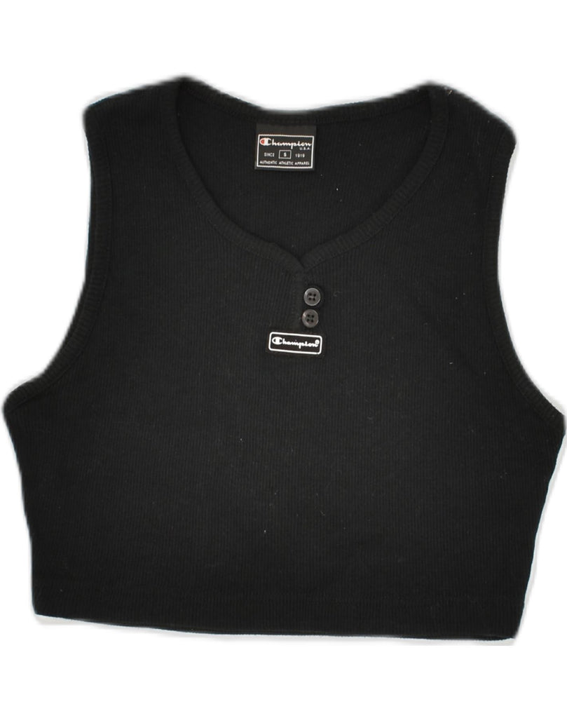 CHAMPION Womens Crop Vest Top UK 8 Small Black Cotton | Vintage Champion | Thrift | Second-Hand Champion | Used Clothing | Messina Hembry 