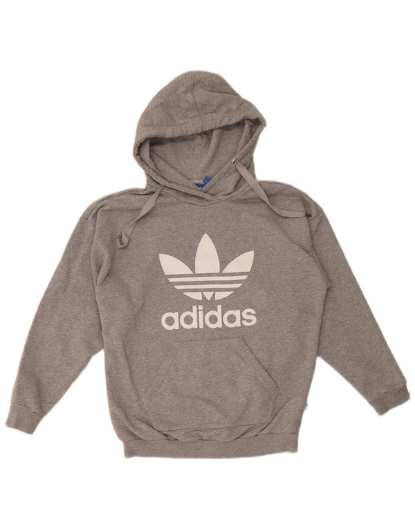 Adidas Womens Graphic Hoodie Jumper UK 12 Medium Grey Cotton