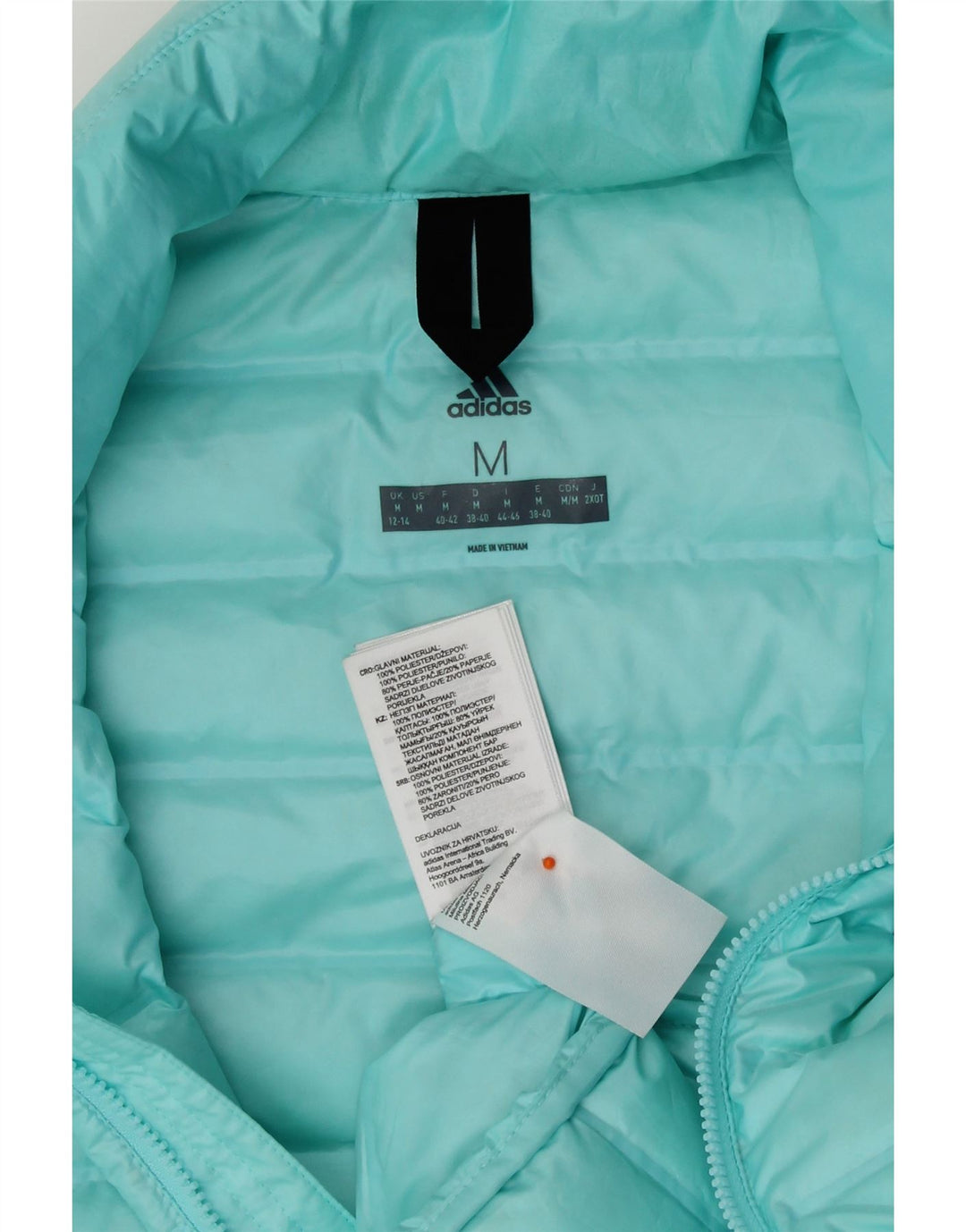 ADIDAS Womens Padded Jacket UK 12/14 Medium Blue Polyester