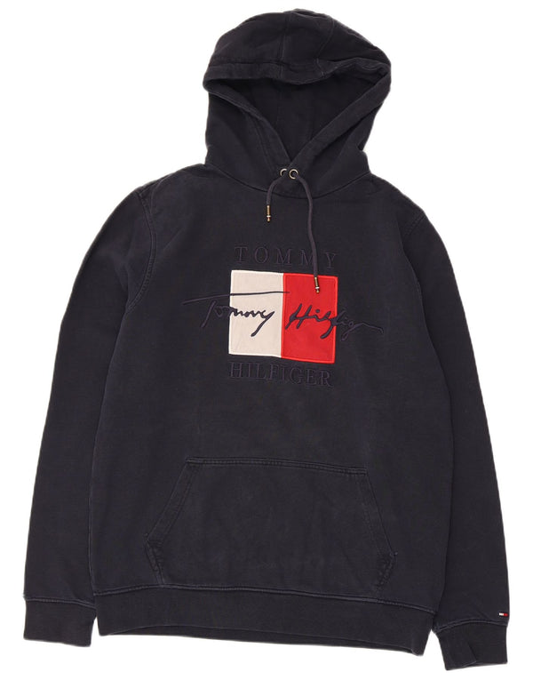 Tommy Hilfiger Mens Graphic Hoodie Jumper Medium Navy Blue Cotton