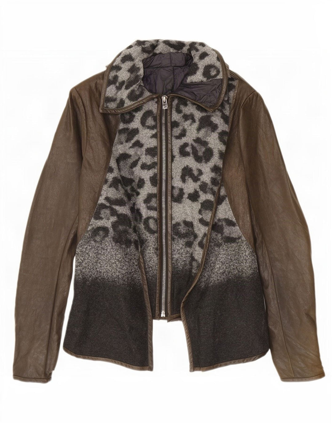 Vintage Womens Leather Jacket UK 10 Small Brown Animal Print