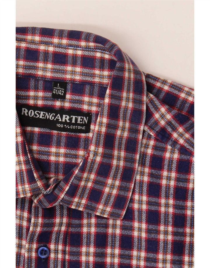 Rosengarten Mens Flannel Shirt Size 41/42 Large Blue Check Cotton