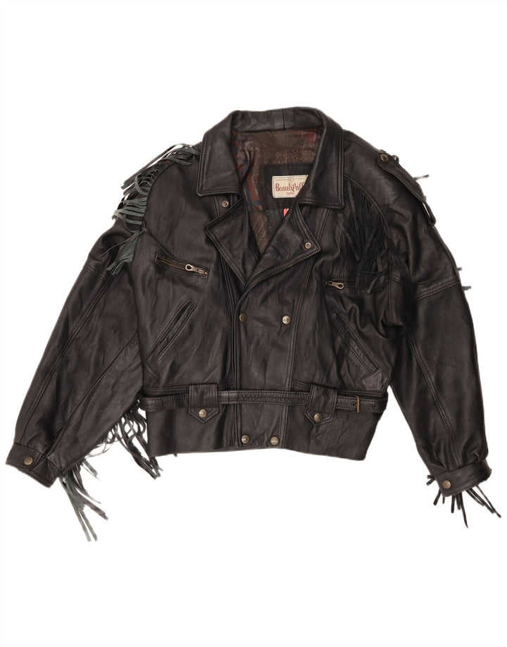 Vintage Mens Leather Biker Jacket UK 40 Large Black