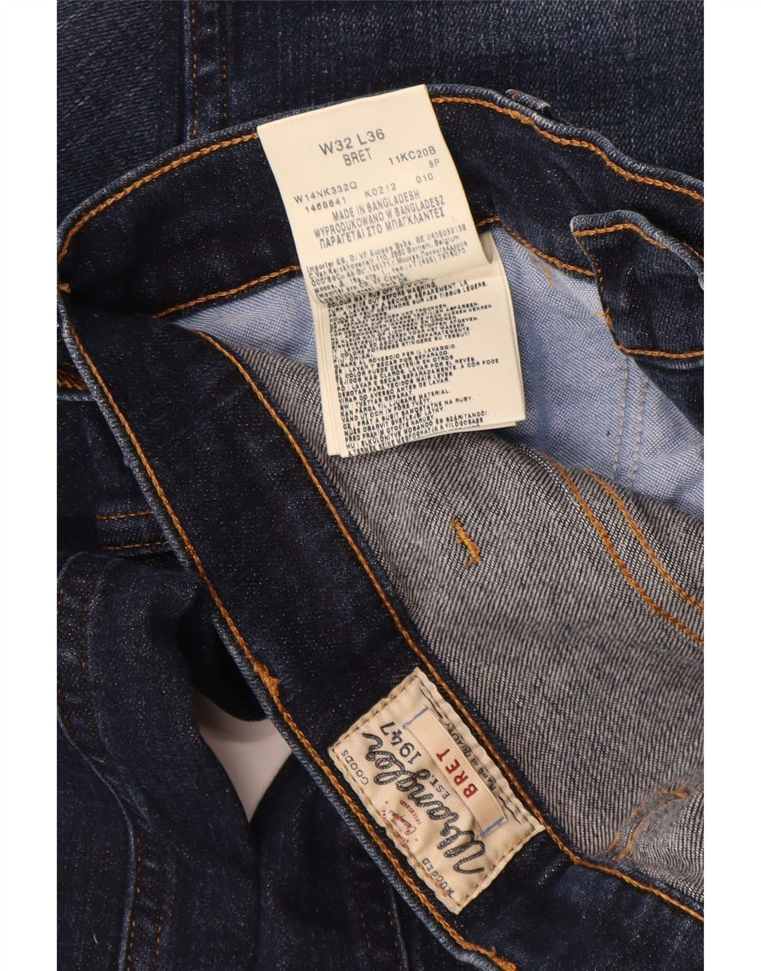 Wrangler Mens Bret Bootcut Jeans W32 L36 Navy Blue Cotton