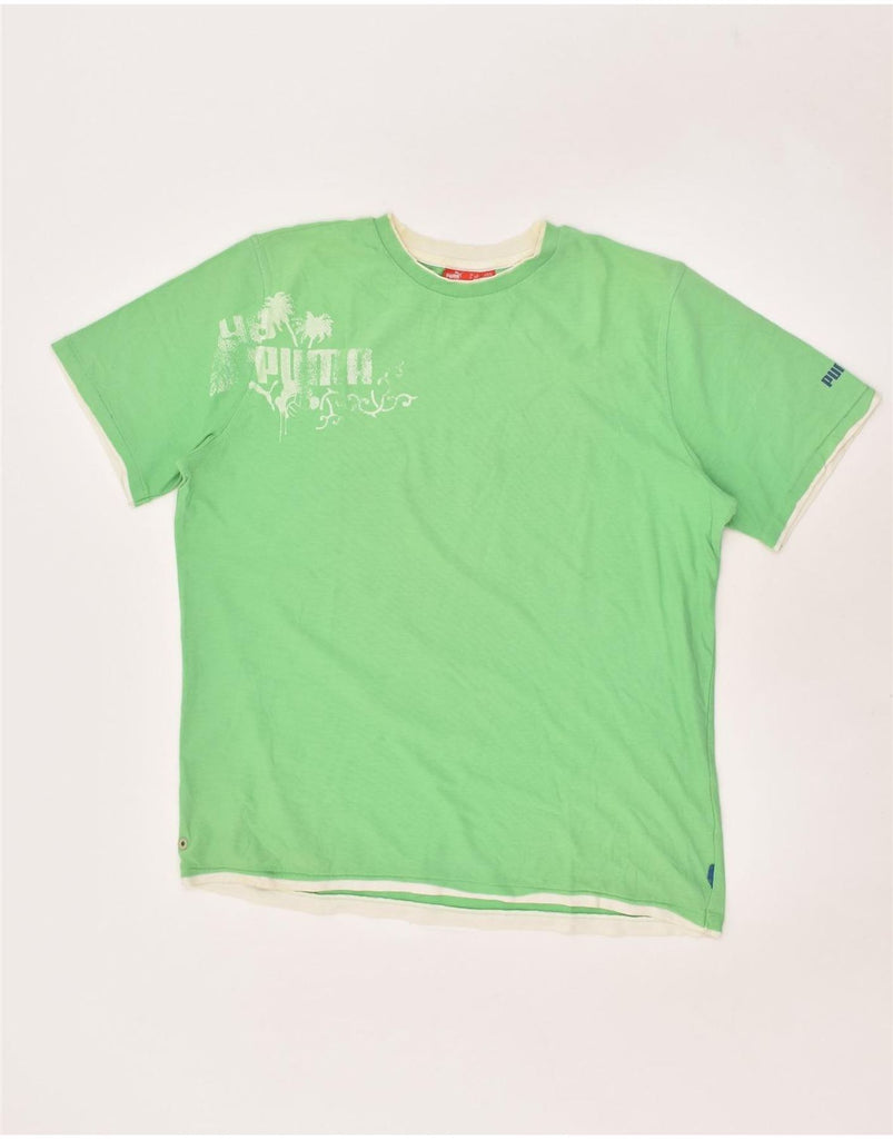 PUMA Mens Graphic T-Shirt Top Large Green | Vintage Puma | Thrift | Second-Hand Puma | Used Clothing | Messina Hembry 