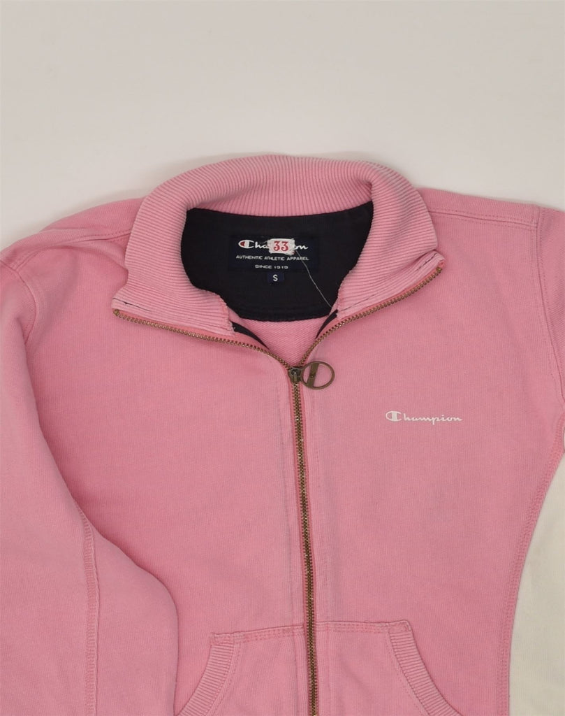 CHAMPION Womens Tracksuit Top Jacket UK 10 Small Pink Colourblock Cotton | Vintage Champion | Thrift | Second-Hand Champion | Used Clothing | Messina Hembry 