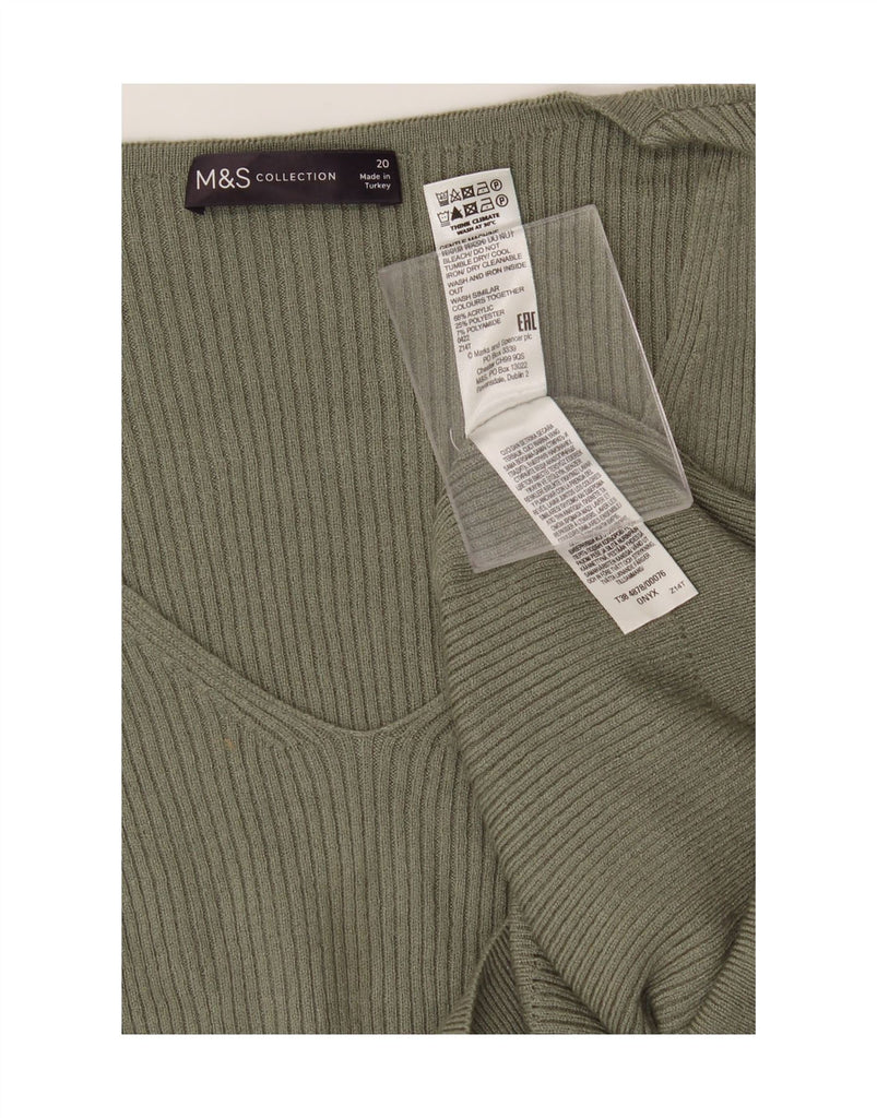 MARKS & SPENCER Womens Short Sleeve V-Neck Jumper Sweater UK 20 2XL Green Vintage Marks & Spencer and Second-Hand Marks & Spencer from Messina Hembry 
