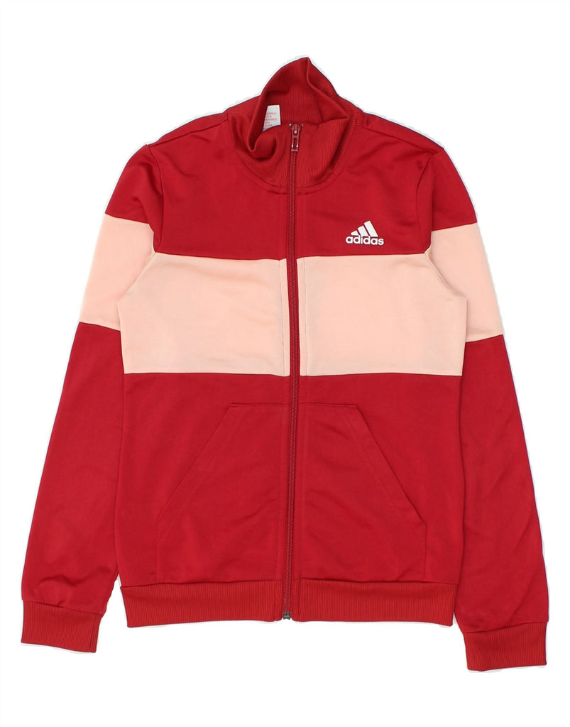 ADIDAS Girls Tracksuit Top Jacket 11-12 Years Red Colourblock Polyester | Vintage Adidas | Thrift | Second-Hand Adidas | Used Clothing | Messina Hembry 