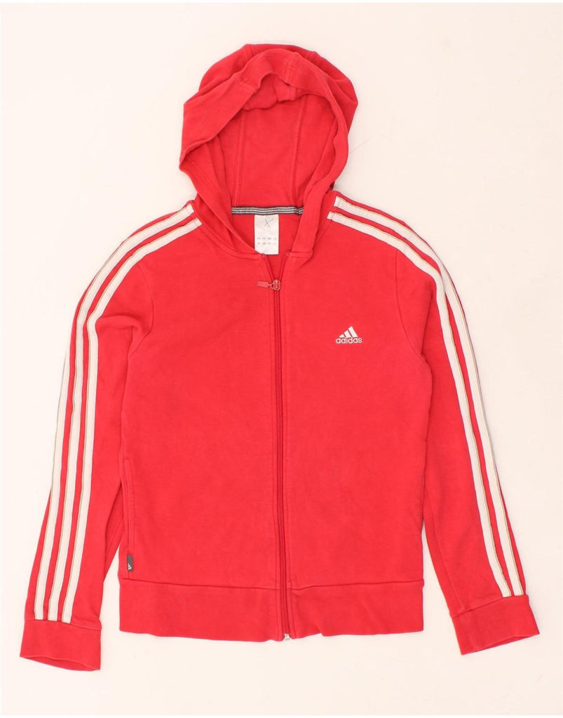 ADIDAS Womens Zip Hoodie Sweater UK 12 Medium Red Cotton | Vintage Adidas | Thrift | Second-Hand Adidas | Used Clothing | Messina Hembry 