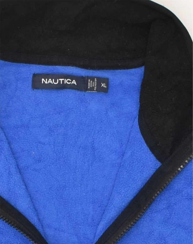 NAUTICA Mens Zip Neck Fleece Jumper XL Blue Colourblock Polyester | Vintage Nautica | Thrift | Second-Hand Nautica | Used Clothing | Messina Hembry 