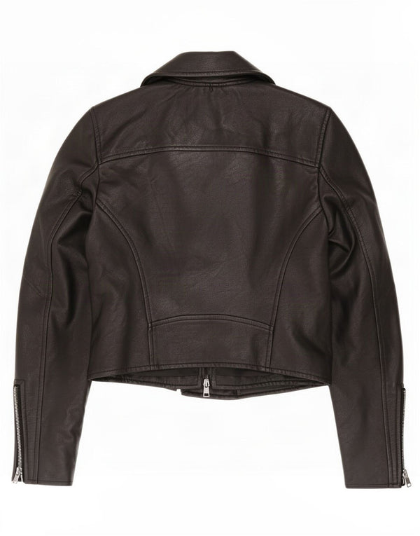 Abercrombie & Fitch Womens Faux Leather Biker Jacket UK 10 Small Black