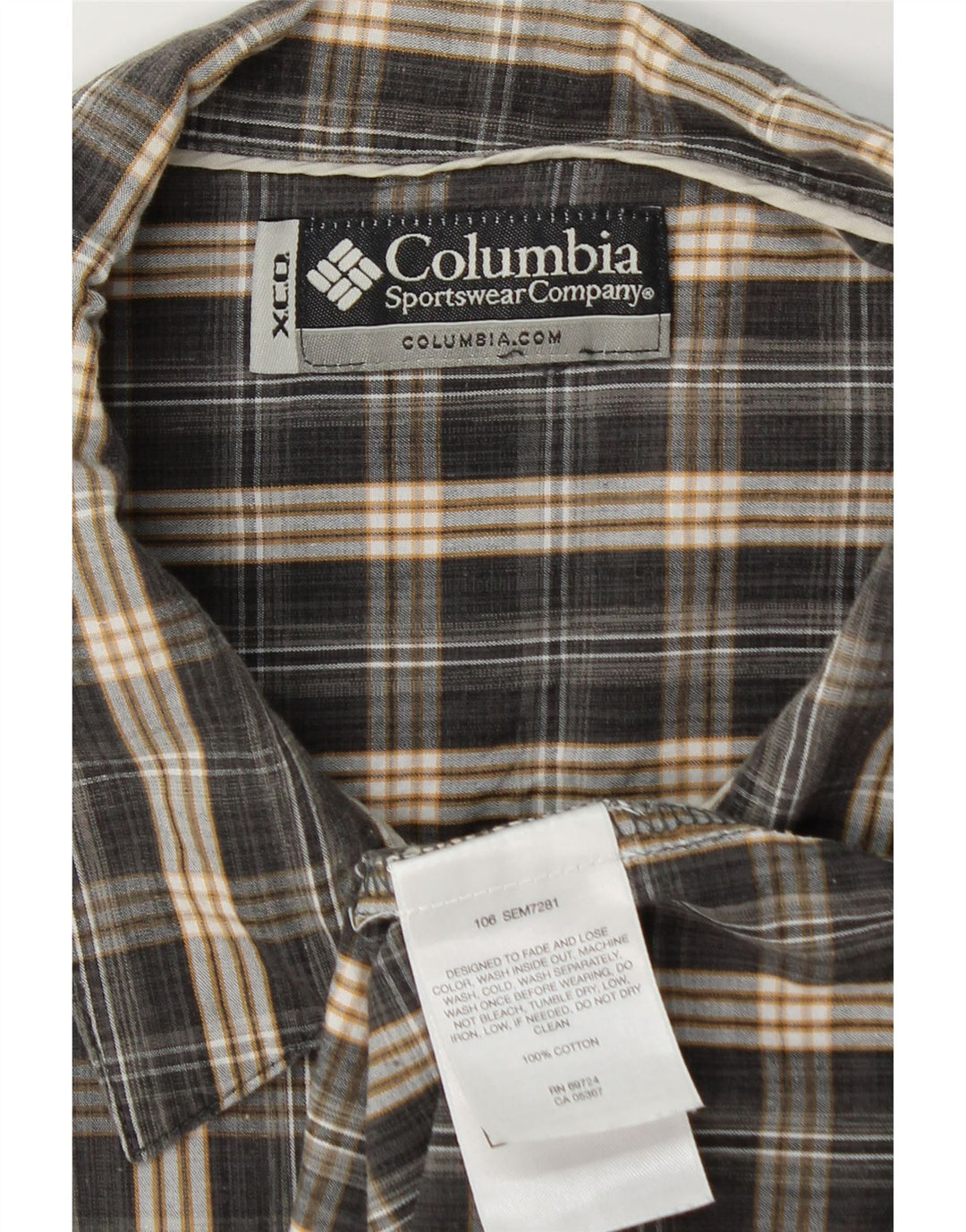 Columbia Mens Short Sleeve Shirt Large Grey Check Cotton