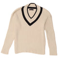 Marks & Spencer Womens V-Neck Jumper Sweater UK 14 Medium White Colourblock