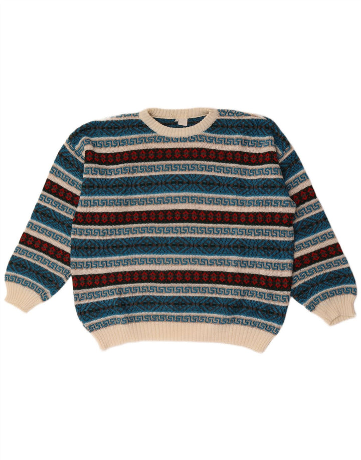 Vintage Mens Crew Neck Jumper Sweater XL Multicoloured Geometric