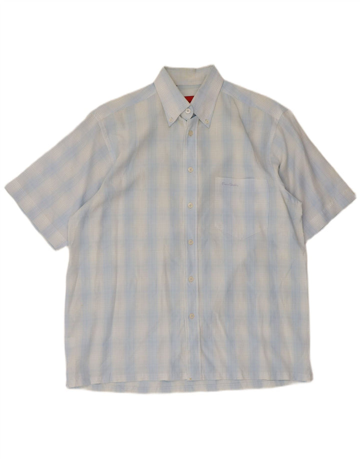 Pierre Cardin Mens Short Sleeve Shirt Medium Blue Check