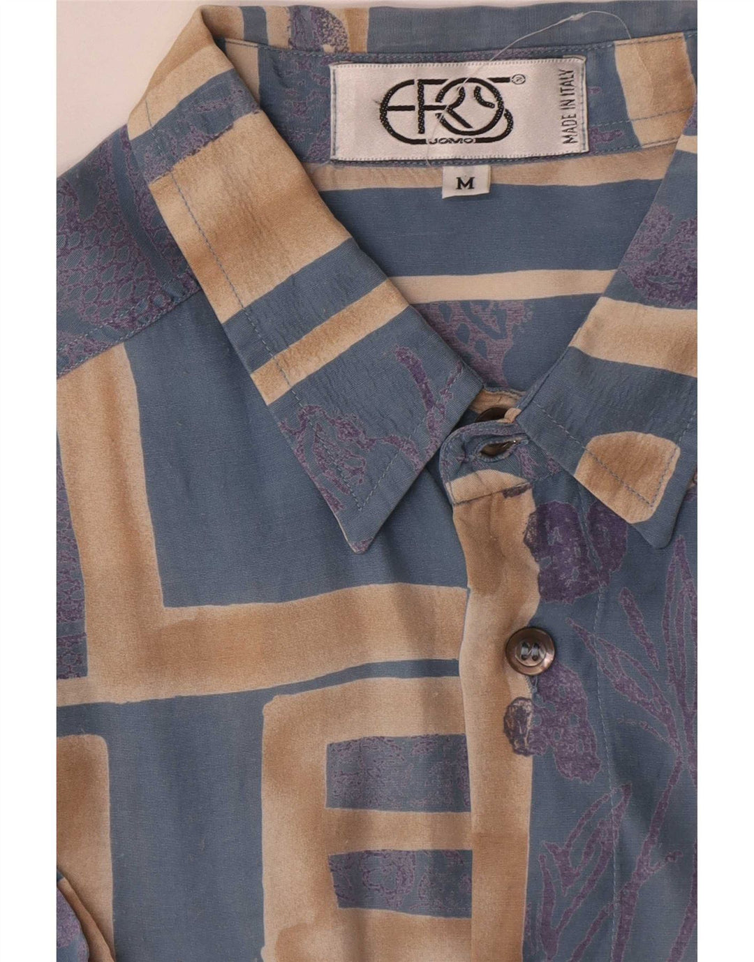 Vintage Mens Short Sleeve Shirt Medium Blue Geometric Viscose