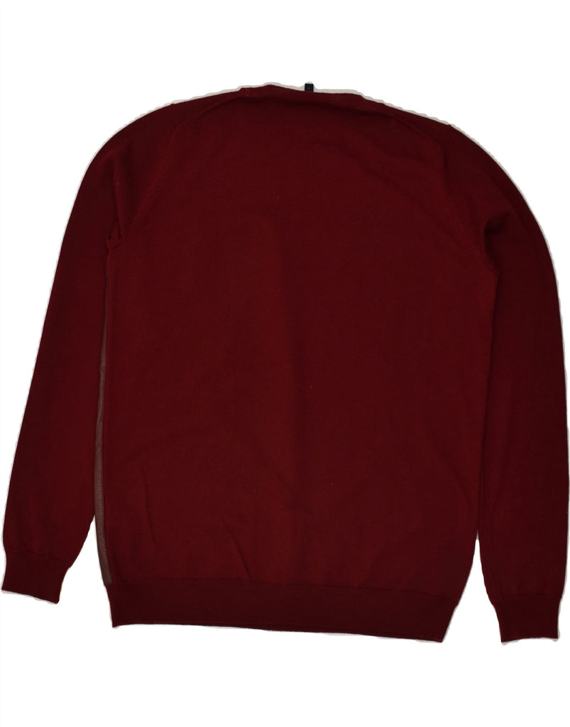 TOMMY HILFIGER Mens Crew Neck Jumper Sweater Medium Burgundy Colourblock | Vintage Tommy Hilfiger | Thrift | Second-Hand Tommy Hilfiger | Used Clothing | Messina Hembry 