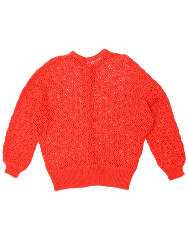 Vintage Womens Crochet Cardigan Sweater UK 18 XL Red Floral