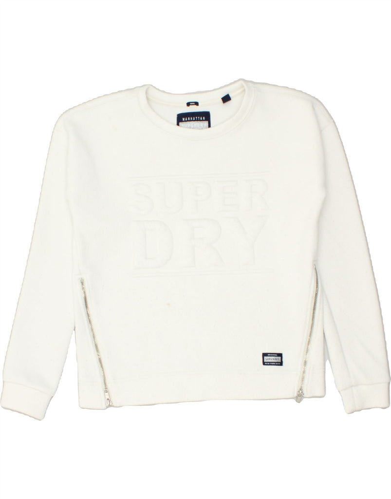 SUPERDRY Womens Graphic Sweatshirt Jumper UK 10 Small White Cotton | Vintage Superdry | Thrift | Second-Hand Superdry | Used Clothing | Messina Hembry 