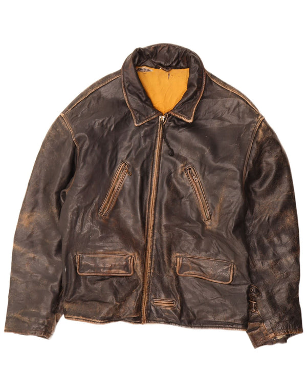 Vintage Mens Leather Jacket UK 44 2XL Brown