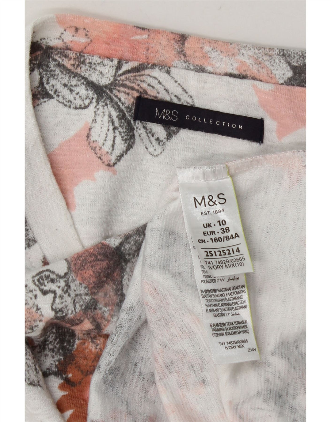 Marks & Spencer Womens Oversized Top Long Sleeve UK 10 Small White Floral
