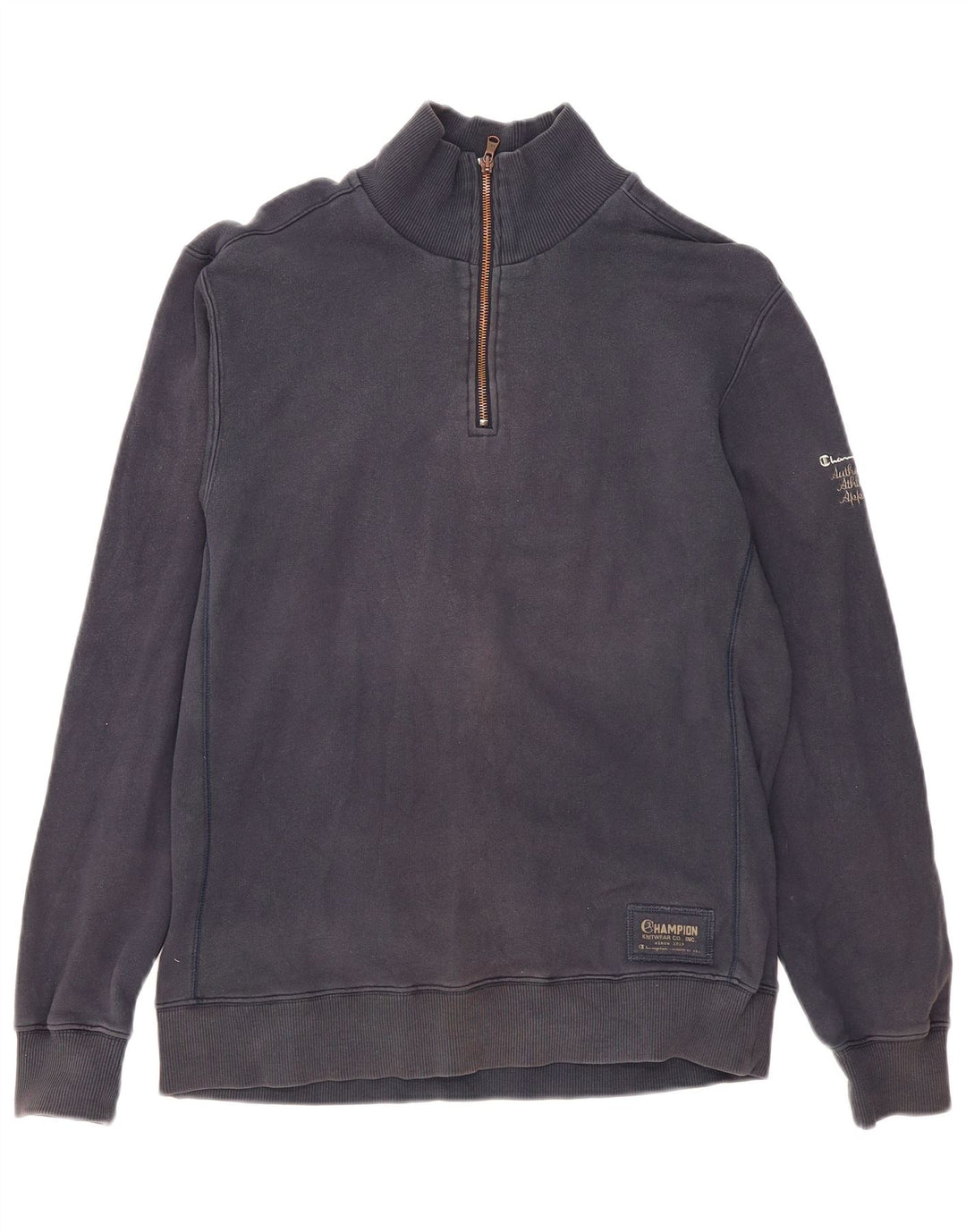 Champion Mens Zip Neck Sweatshirt Jumper Large Navy Blue Cotton