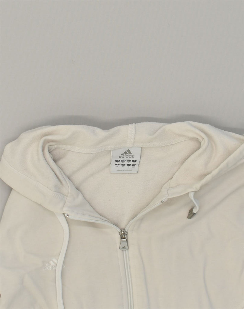 ADIDAS Womens Zip Hoodie Sweater UK 12 Medium White Cotton | Vintage Adidas | Thrift | Second-Hand Adidas | Used Clothing | Messina Hembry 