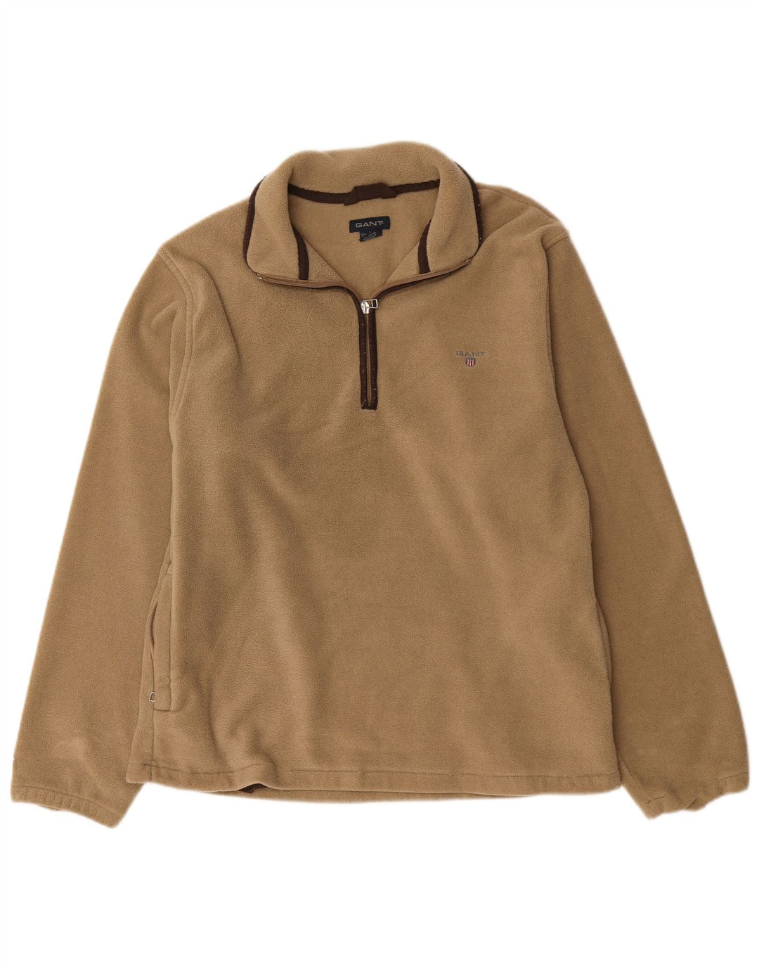 Gant Mens Zip Neck Fleece Jumper Large Beige Polyester