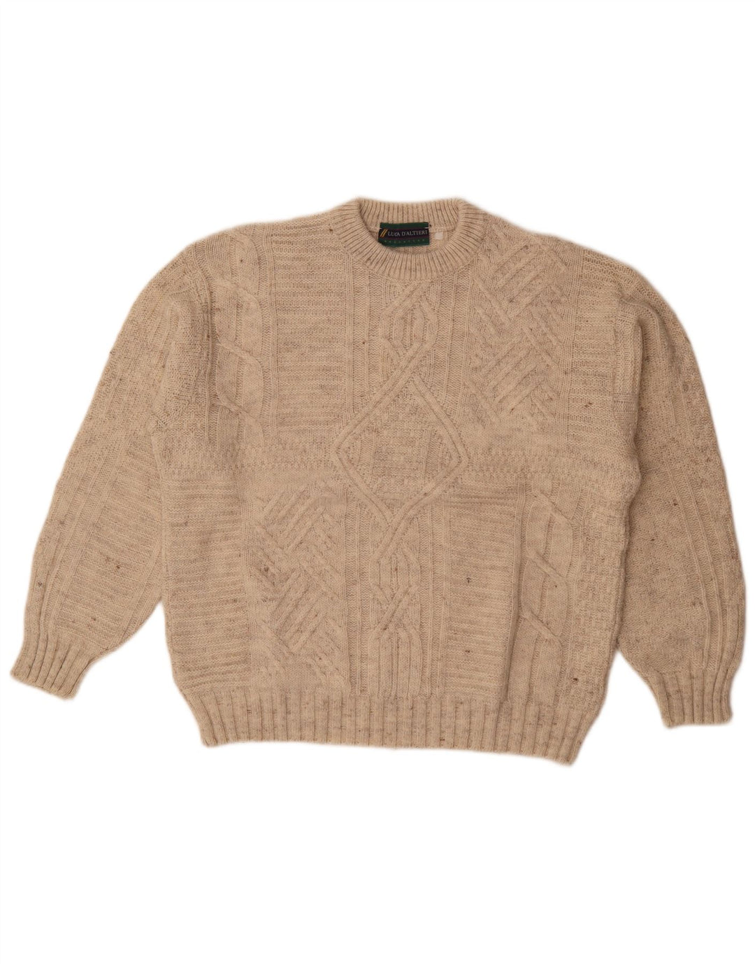 Luca D'altieri Mens Loose Fit Crew Neck Jumper Sweater IT 50 Medium Beige