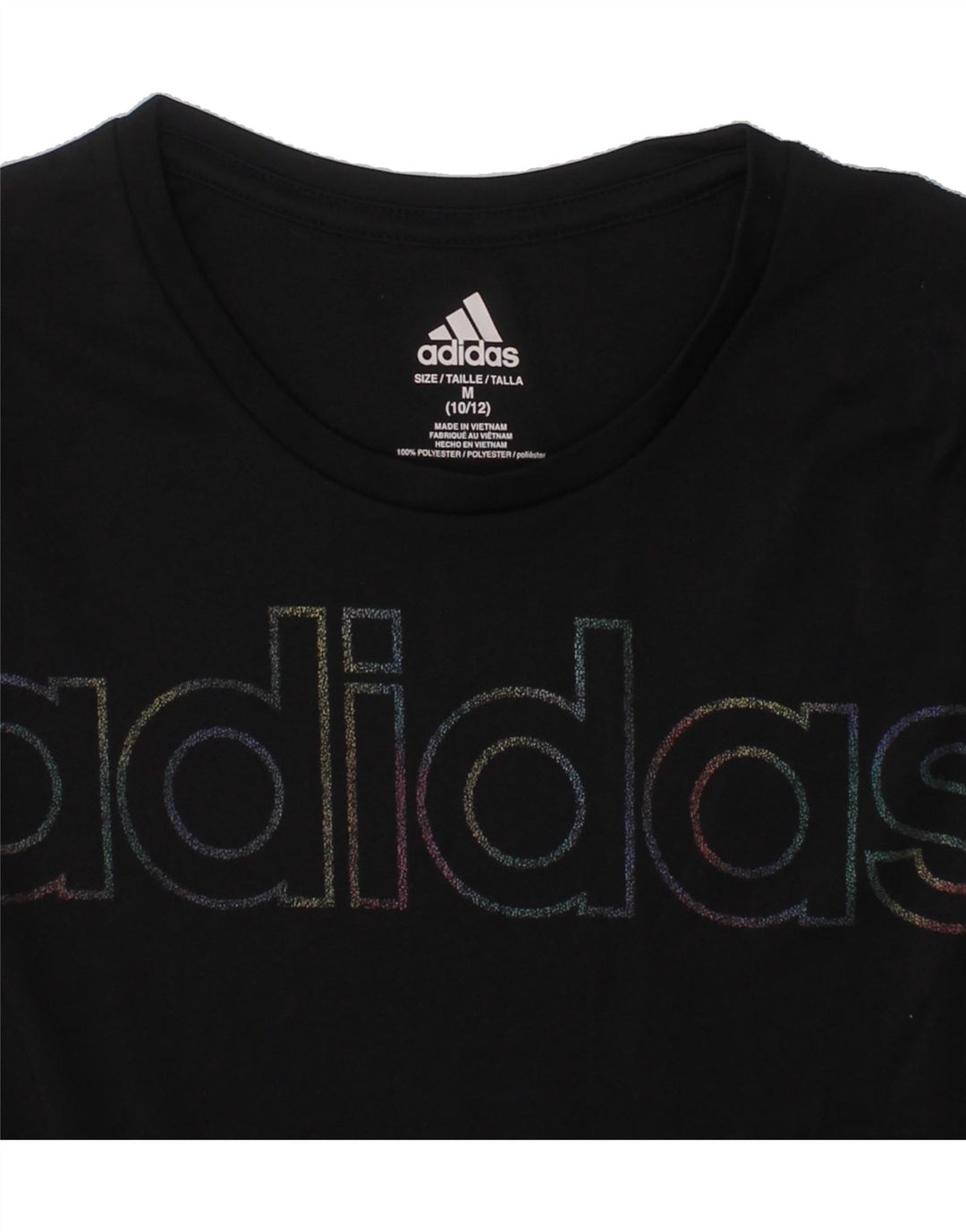 ADIDAS Girls Graphic T-Shirt Top 10-11 Years Medium Black Polyester Vintage Adidas and Second-Hand Adidas from Messina Hembry 
