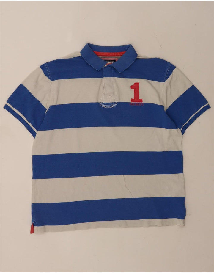 Hackett Mens Tailored Fit Polo Shirt 2XL Blue Striped Cotton
